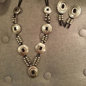 Western silver medallion concho necklace and earrings